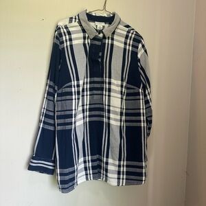 Liz Claiborne Blue and White Casual half button pullover tunic shirt Top